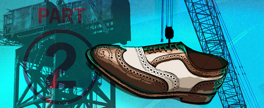 wingtip shoe being lifted by construction crane (comic featured image)