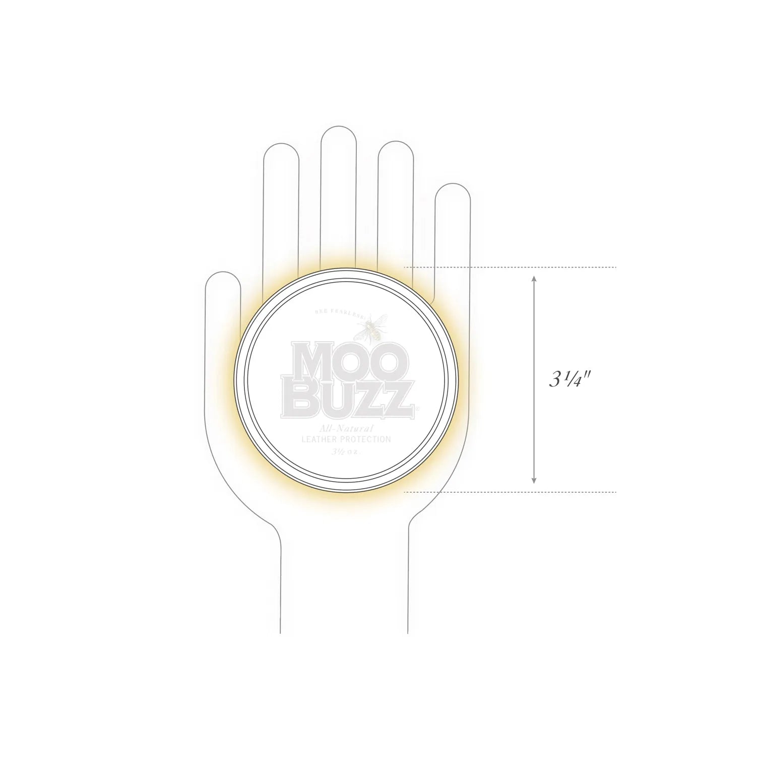 Diagram of human hand and original tin showing size of tin to be three and one-quarter inch in diameter.