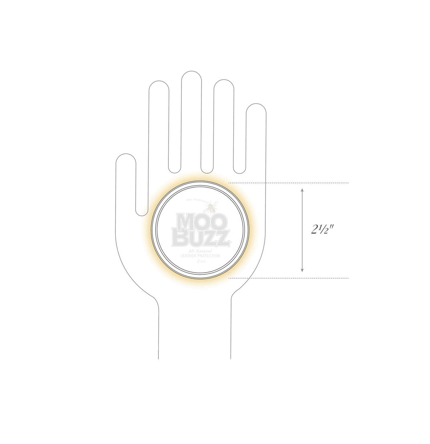 Diagram of human hand and Travel tin showing tin to be two and one-half inch in diameter.