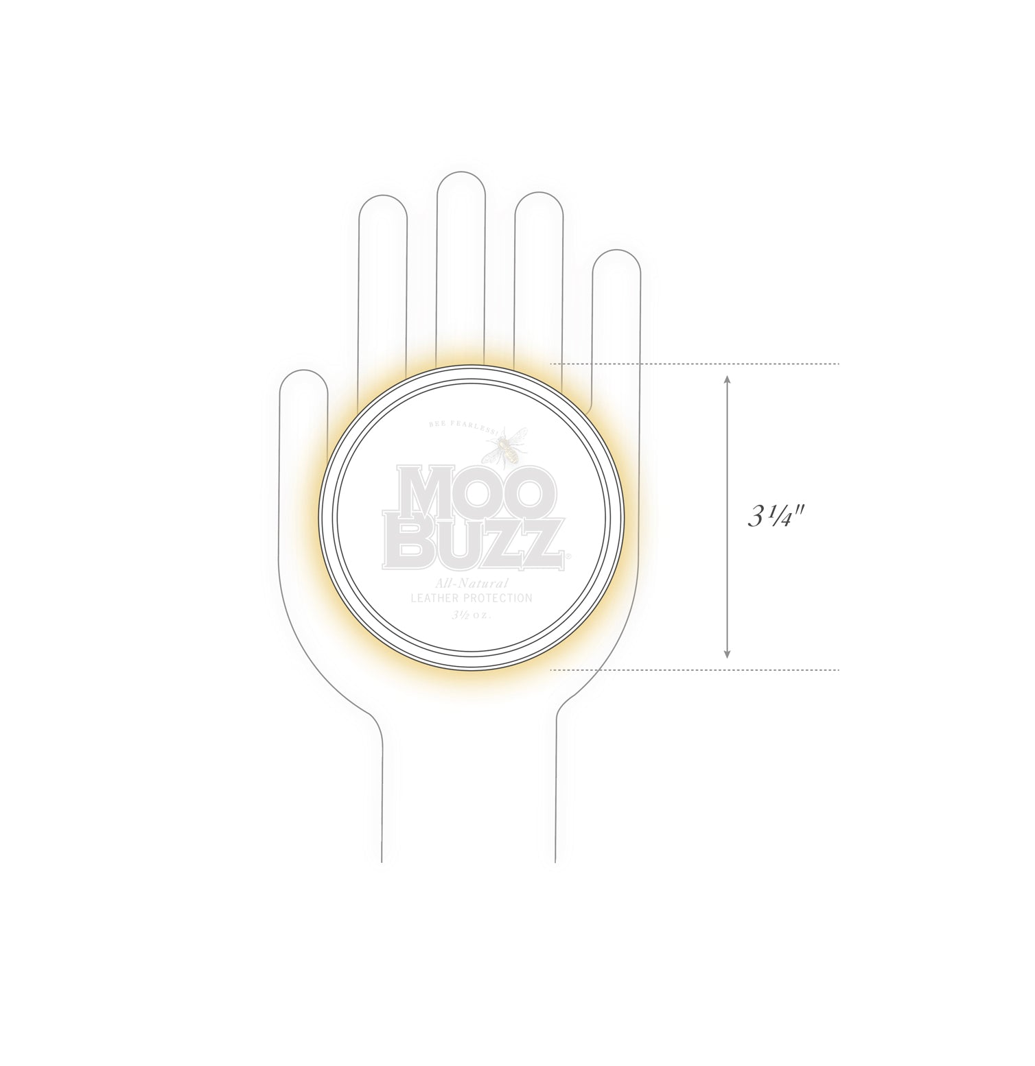 Diagram of human hand and original tin showing size of tin to be three and one-quarter inch in diameter.