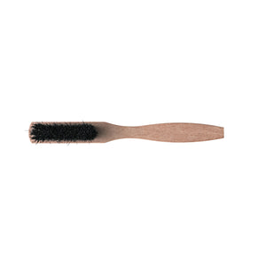Horsehair bristles of welt brush with wooden handle.